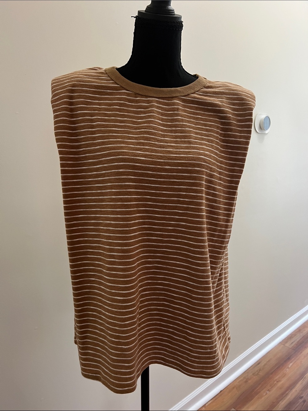 Women’s Striped Sleeveless Knit Top - Brown/White. Thin shoulder pads